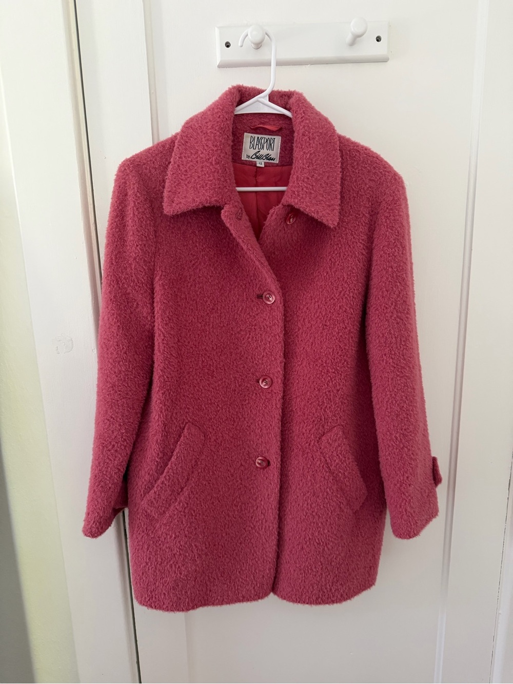 Merino + Alpaca Bill Blass Rose Pink Bouclé Pea Coat